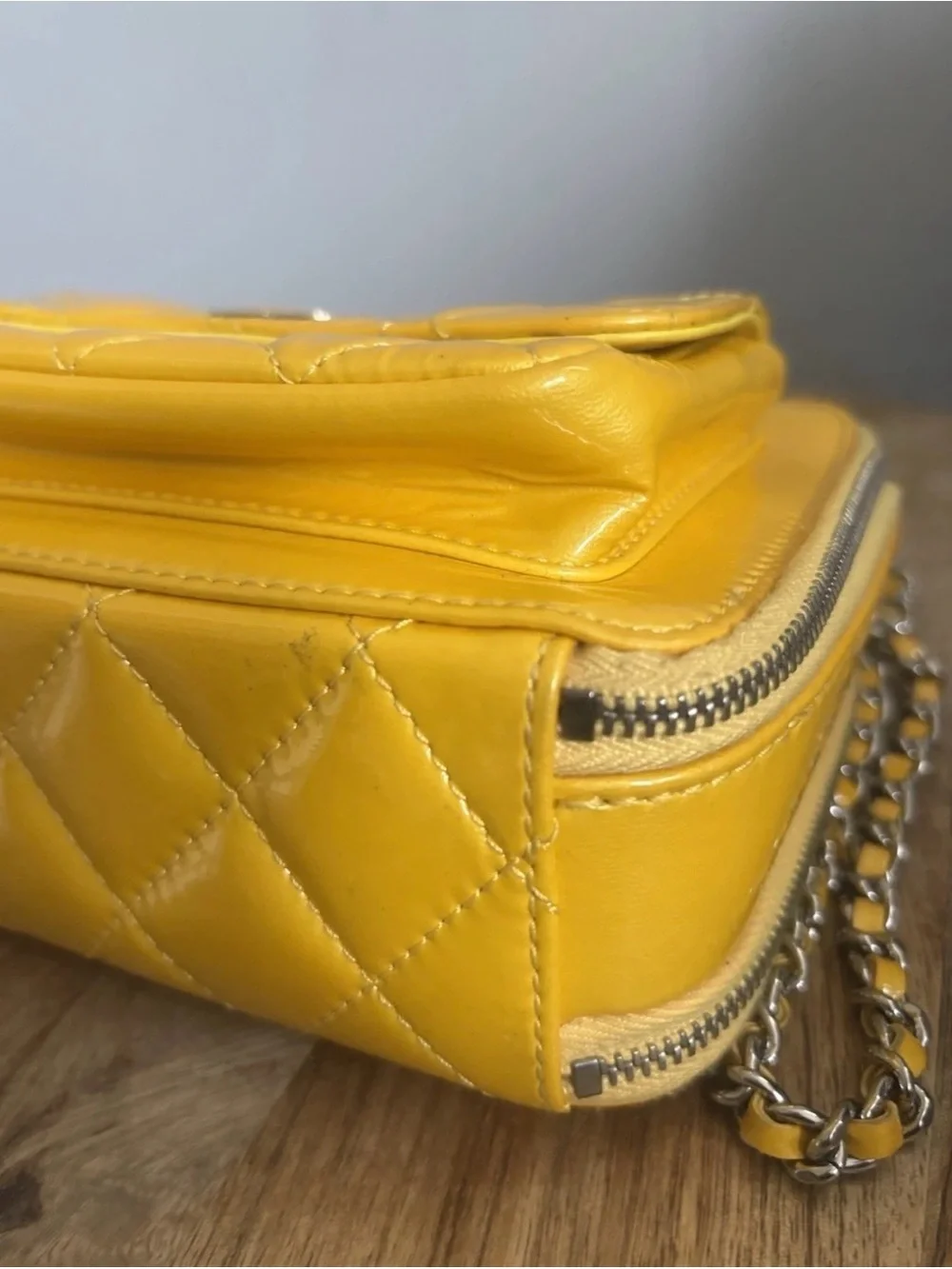 CHANEL Yellow Quilted Leather Crossbody Camera Bag